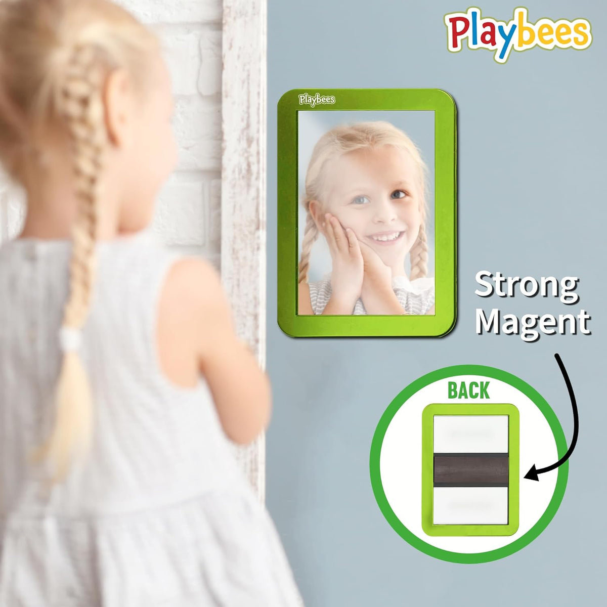 Magnetic Locker Mirror - 5" x 7" Green - Ideal for School Locker, Refrigerator, and Home Use
