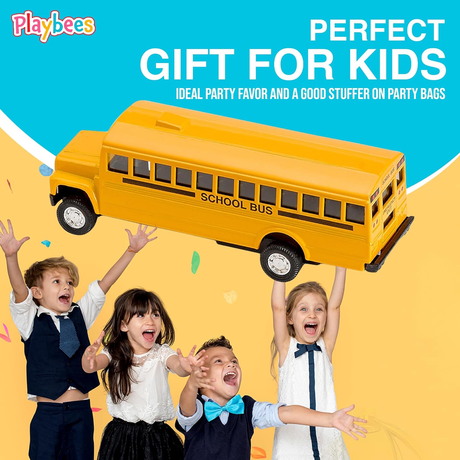 Pullback Diecast School Buses - 2 Pack - 5 Inch Yellow Metal Toys with Write-On Surfaces