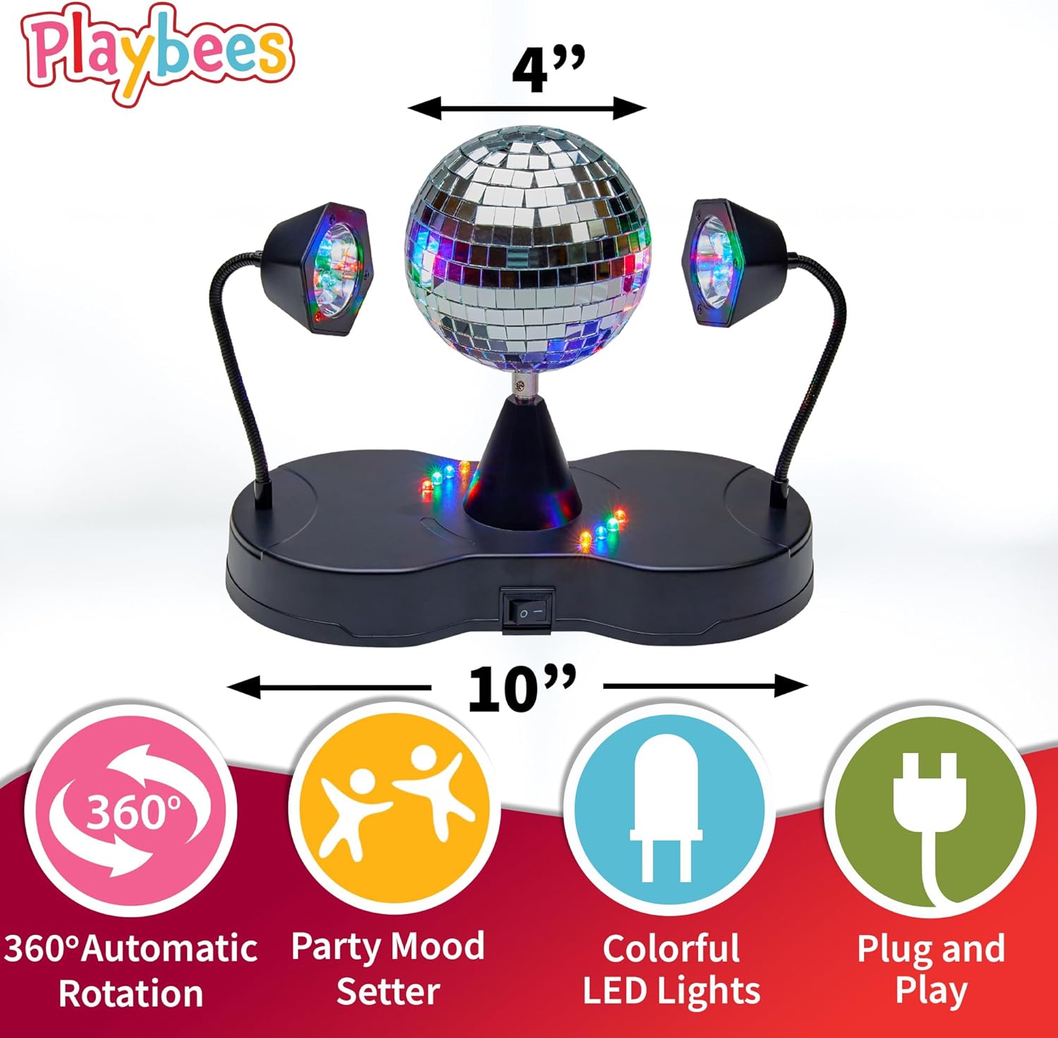Rotating Disco Ball - LED Revolving Disco Ball with Movable Strobe Lights for Disco Party Decor
