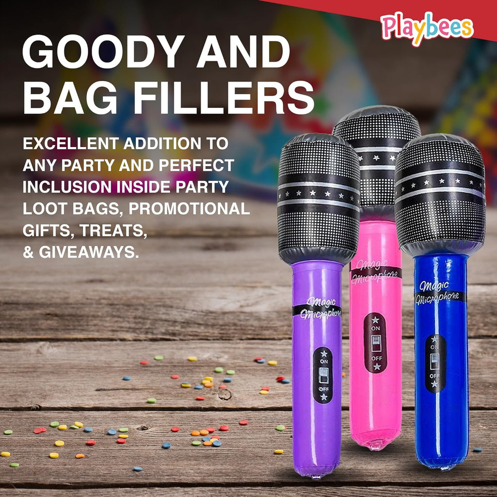 Inflatable Microphones - 12-Pack - 10.5" Vibrant Wireless Mics for Pool Play, Stage Acts, Pretend Play