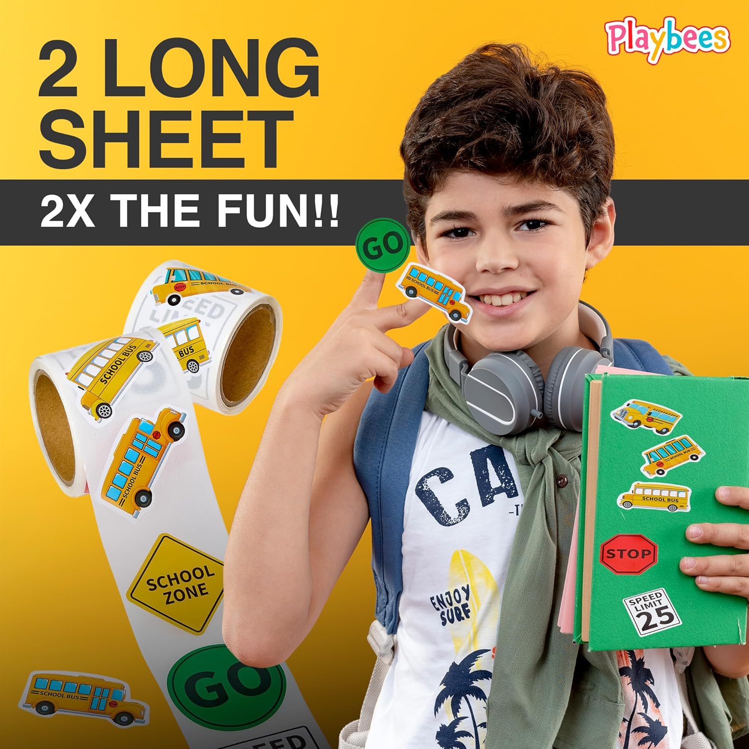 School Bus Stickers - 200 Pack School Bus Theme Designs