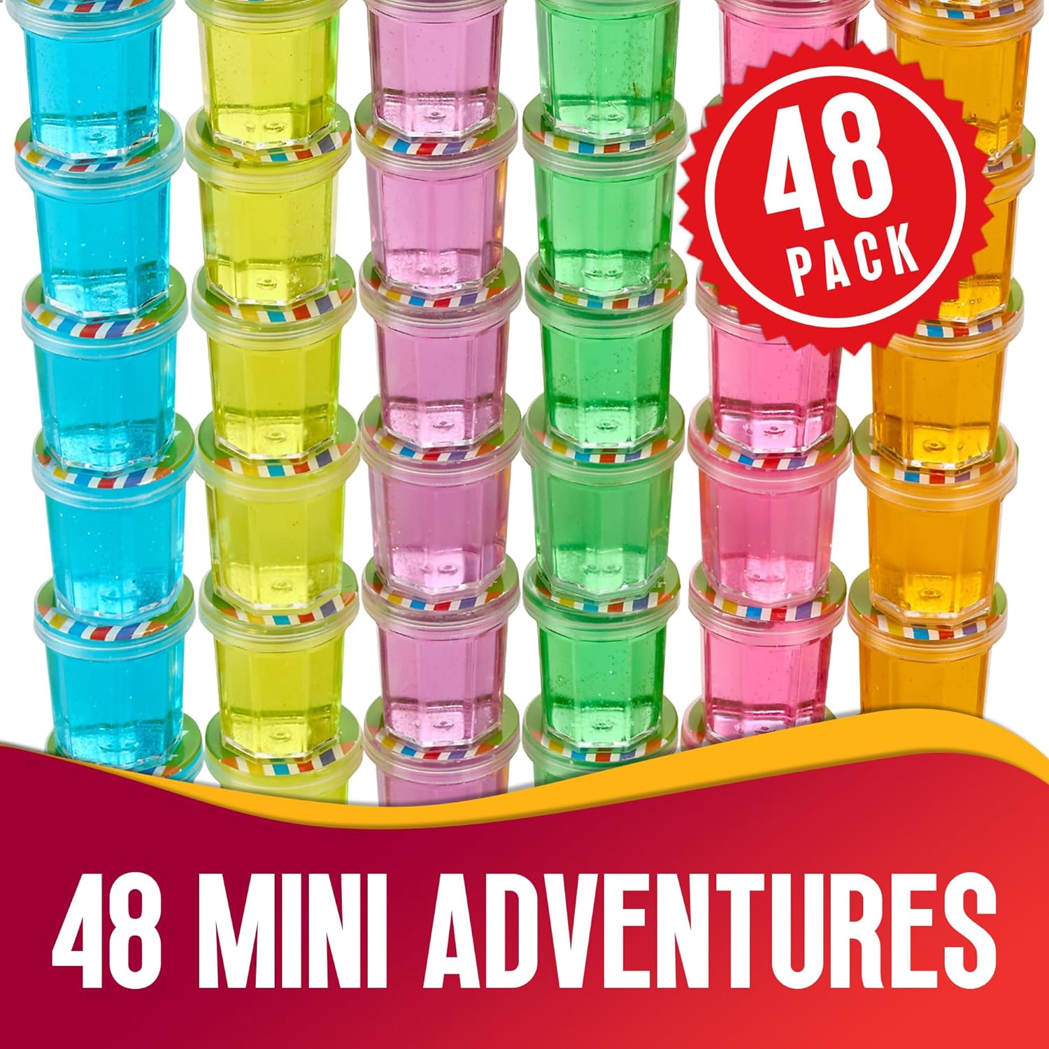 Mini Putty with Glitter - 48 Pack Neon Color Sludge - Educational Fidget Toy - Stress Relief, Party Favors