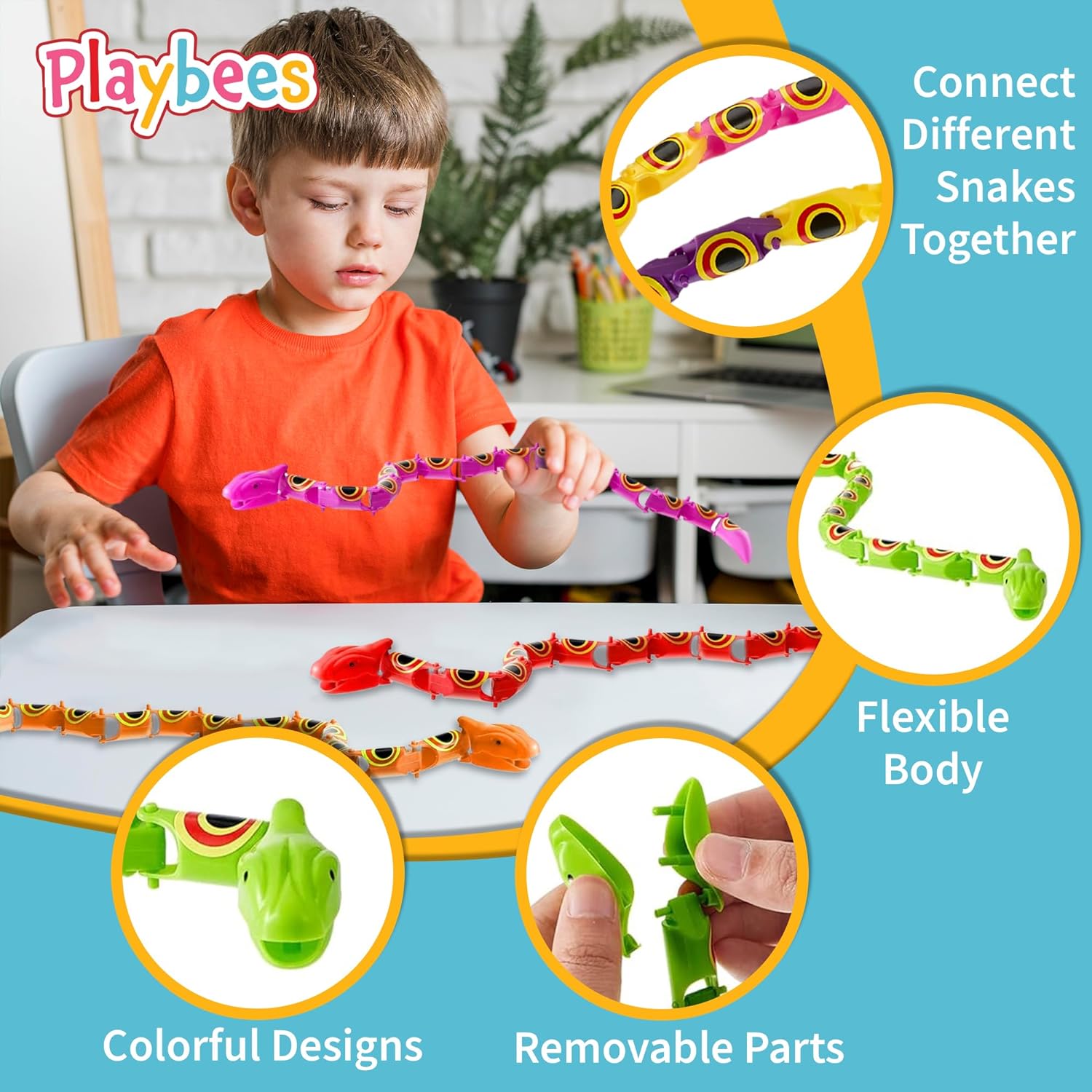 Wiggly Jointed Snakes - Pack of 24 - Wacky Fun and Educational Plastic Toys for Kids