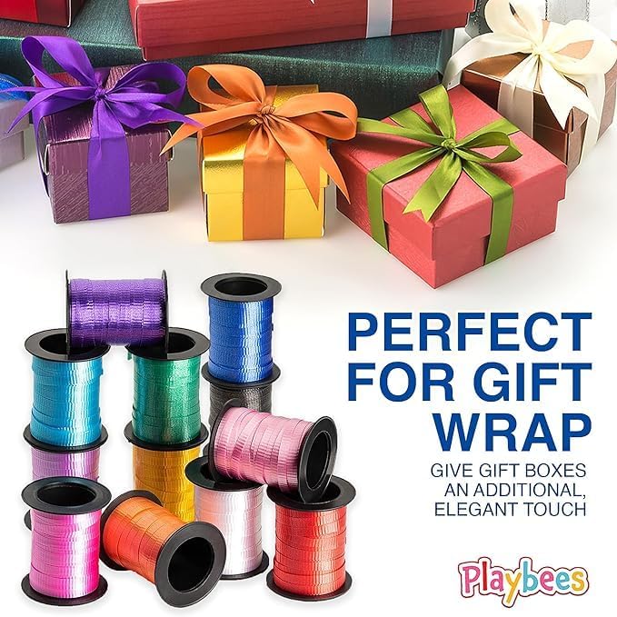 Curling Ribbon, - 12-Pack - 60 Foot Rolls - 240 Yards Total Assorted Colors Ribbon