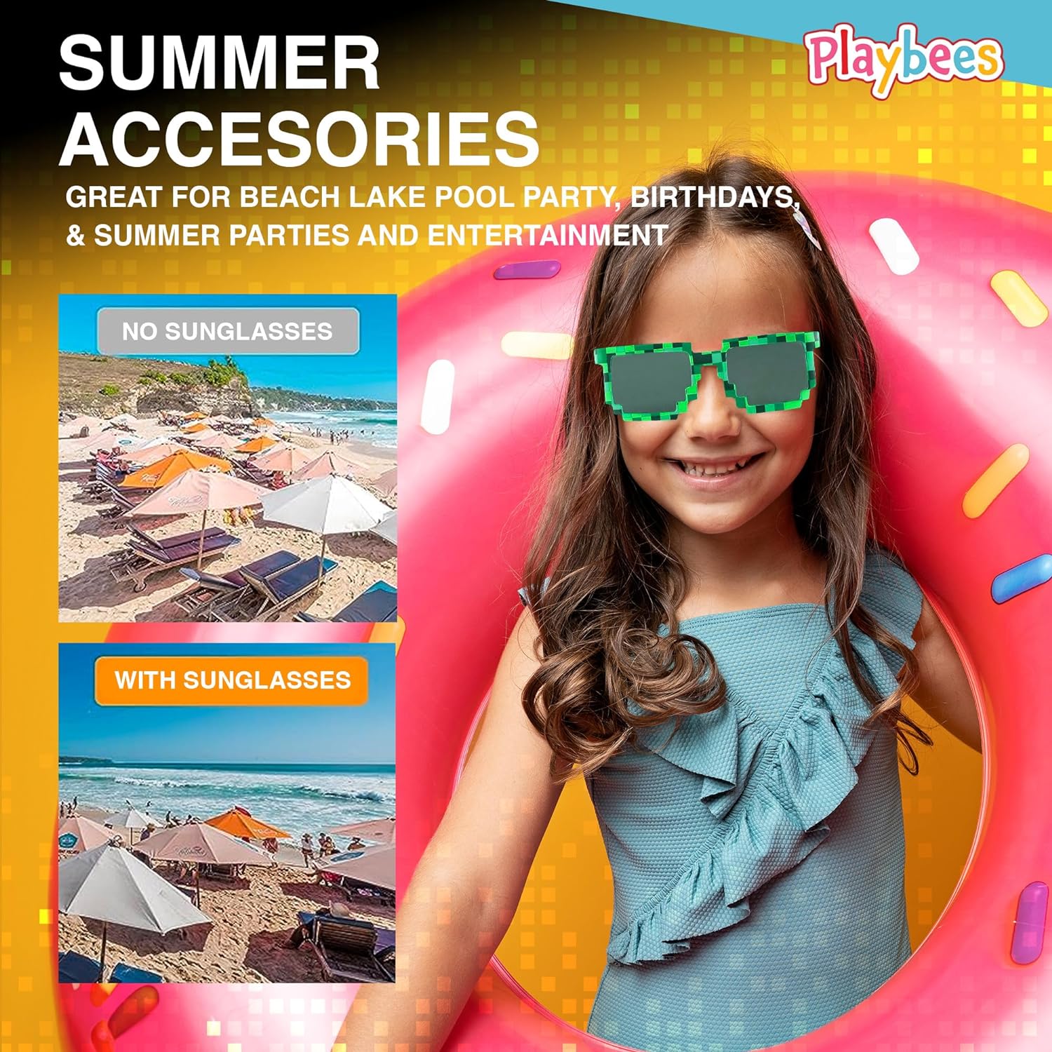 Pixel Sunglasses - 12 Pack - Robot Eye-wears - Pixelated Graphics Frames - UV Protected and Durable