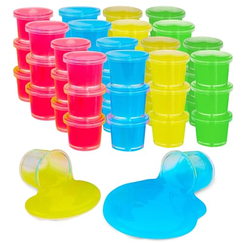 Mini Glow in The Dark Slime - 48 Pack - Slime Party Favors Neon Blue, Green, Pink, Yellow Colors