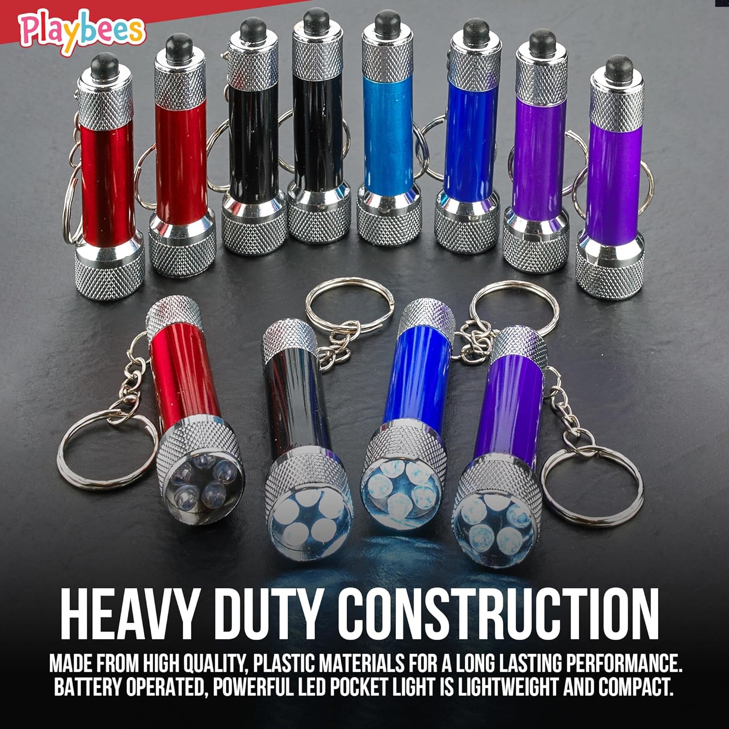 Mini LED Flashlight Keychains - 12 Pack - 2.5 Inch in Vibrant Colors, Portable Plastic Mini Torch - 5-Bulb