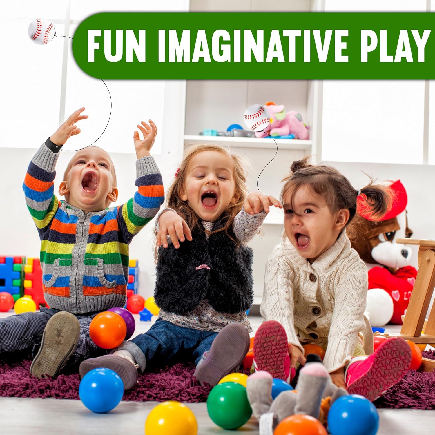 Reactive Practice Baseballs on Elastic Cord - 12 Pack - Perfect for Training, Fun Outdoor Activities Outdoor Activity