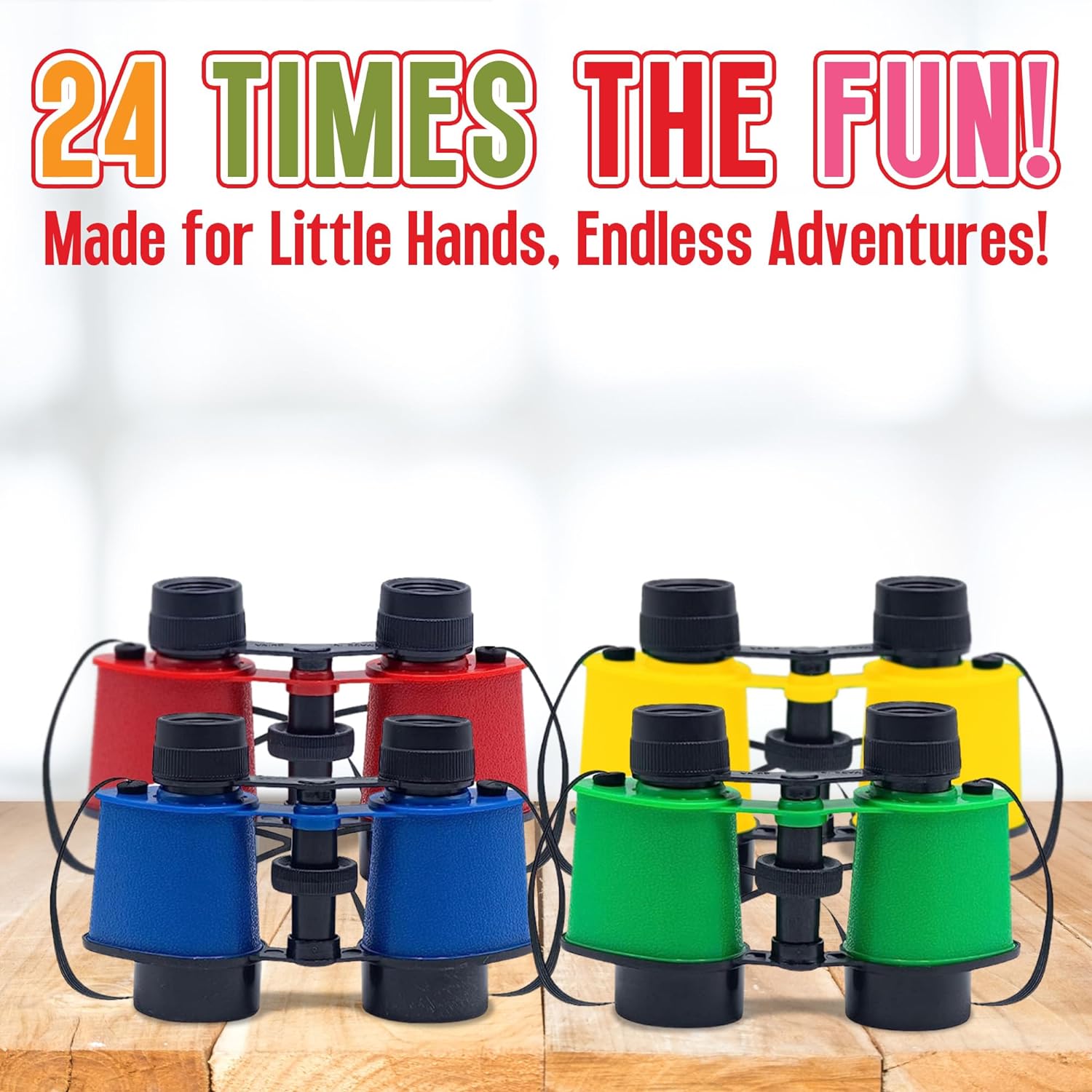 Kids Toy Binoculars with Neck Strap - 24 Pack - Premium Bird Watching & Safari Jungle Pretend Play Binocular Set