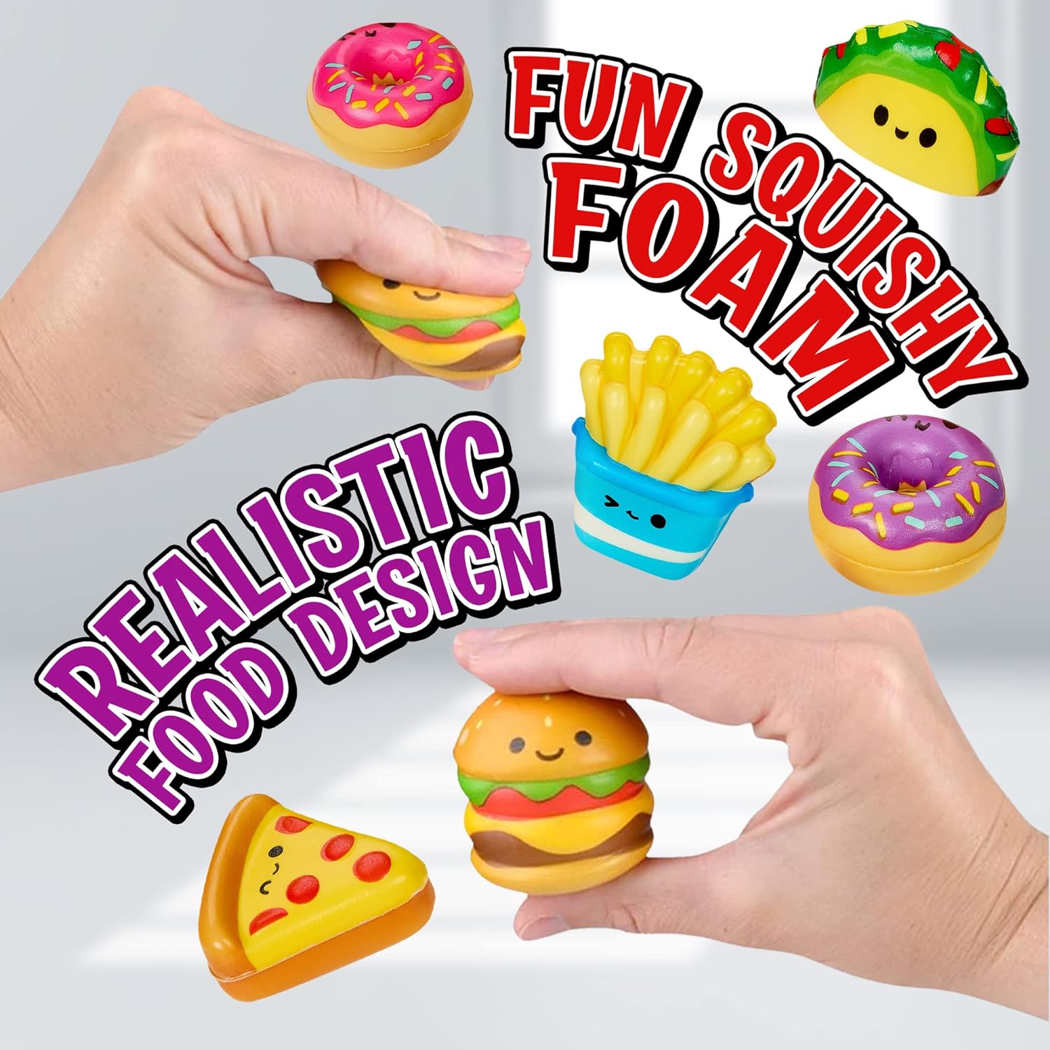 Mini Squish Fast Food Toys - 10 Pack - Assorted Designs Slow-Rise Stress Relief Toys for Kids, Mini Fidget Toys