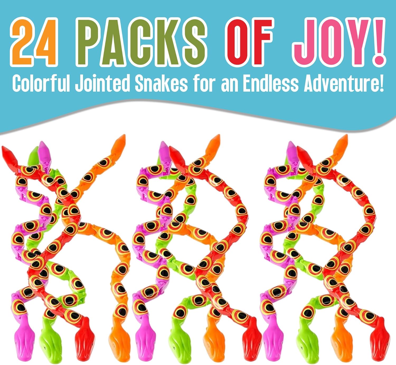 Wiggly Jointed Snakes - Pack of 24 - Wacky Fun and Educational Plastic Toys for Kids