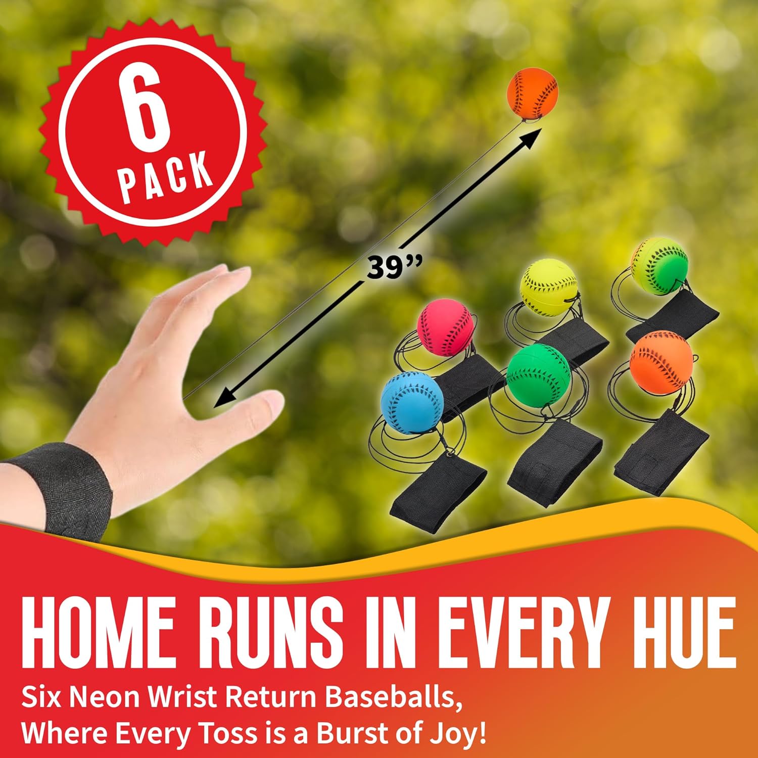 Wrist Baseballs Neon Reactive - 6 Pack - Practice Sports Balls for Fun Outdoor Activity