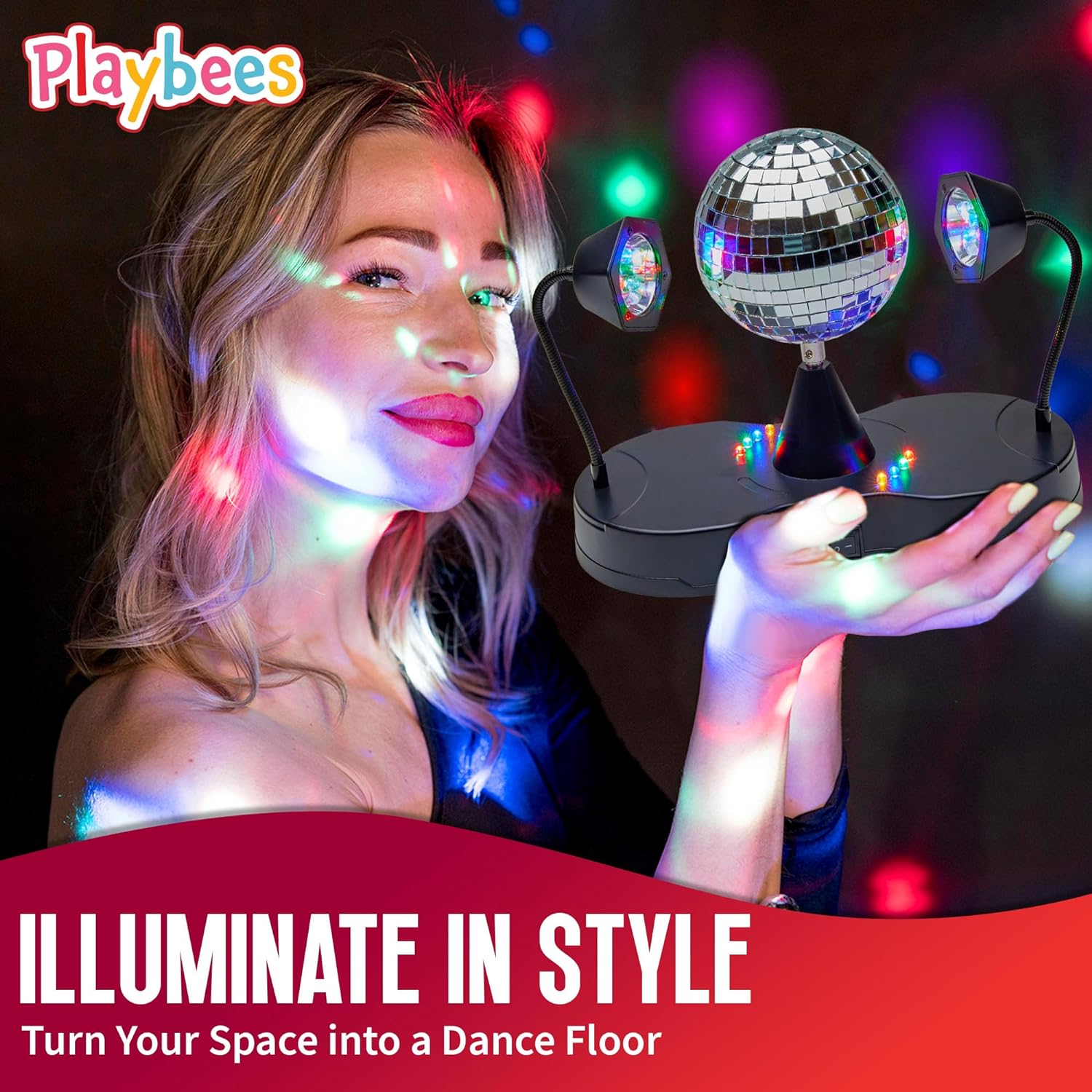 Rotating Disco Ball - LED Revolving Disco Ball with Movable Strobe Lights for Disco Party Decor
