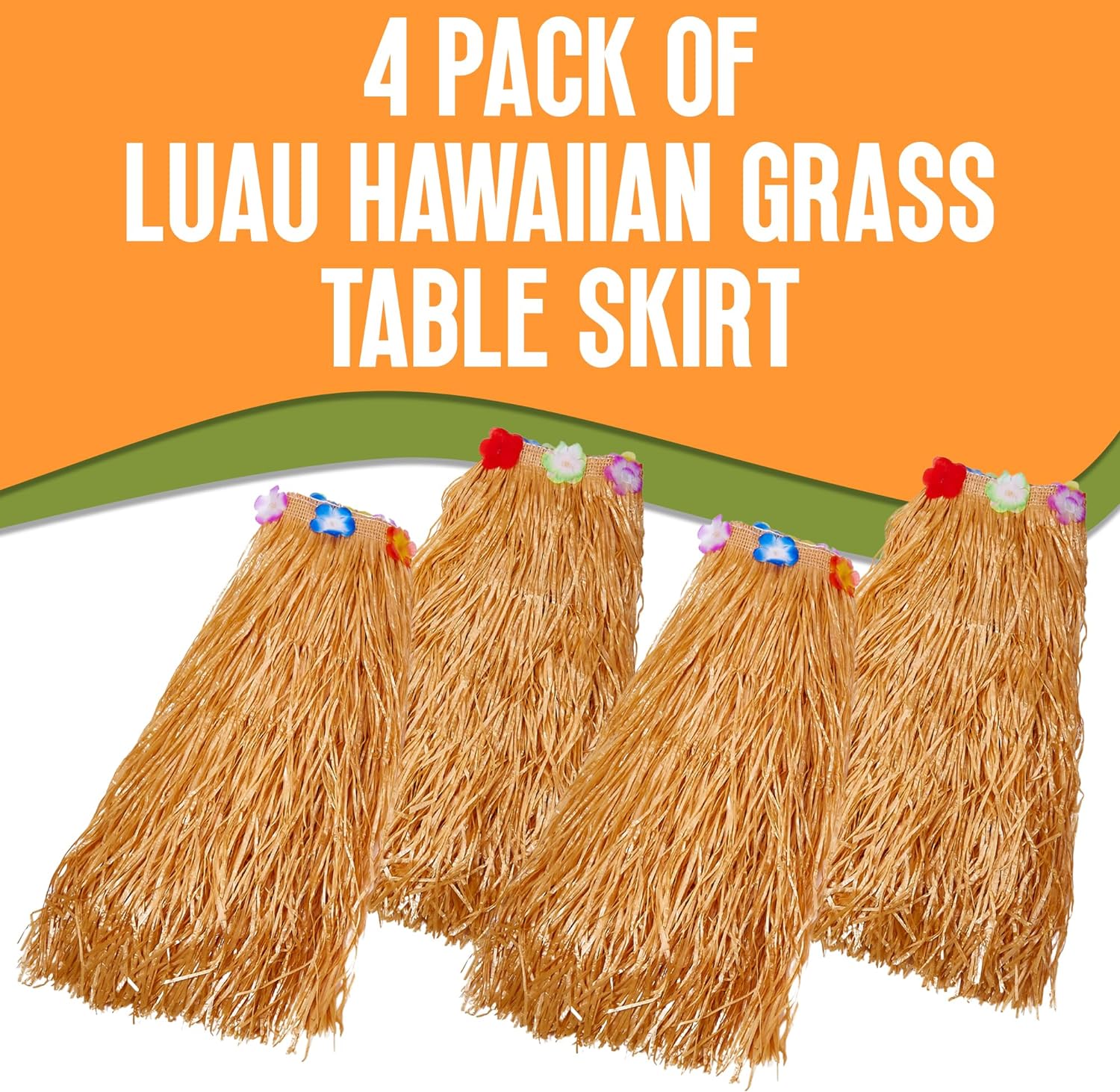 Luau Hawaiian Grass Table Skirt - 4 Pack - 9 Feet x 29 Inch - Authentic Island Party Decorations