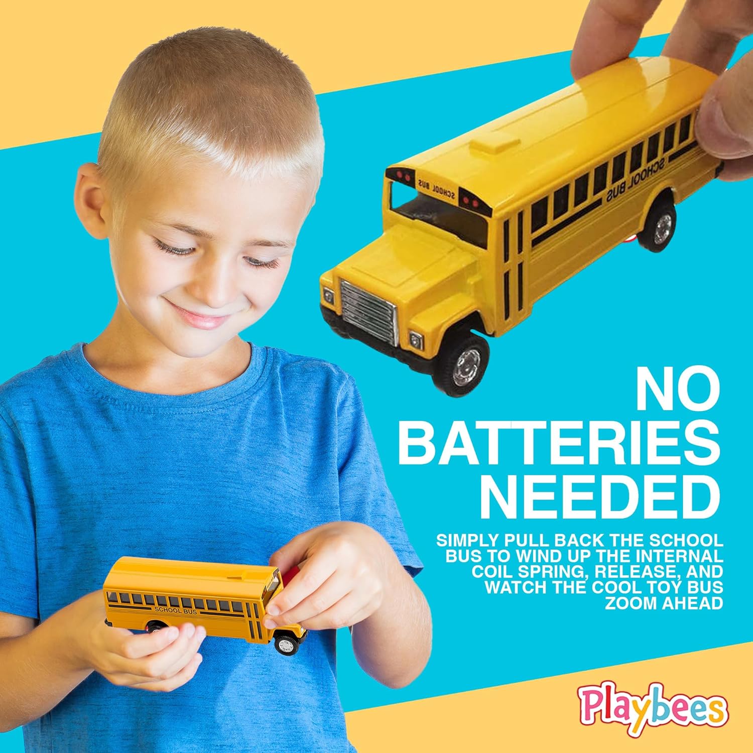 Pullback Diecast School Buses - 2 Pack - 5 Inch Yellow Metal Toys with Write-On Surfaces