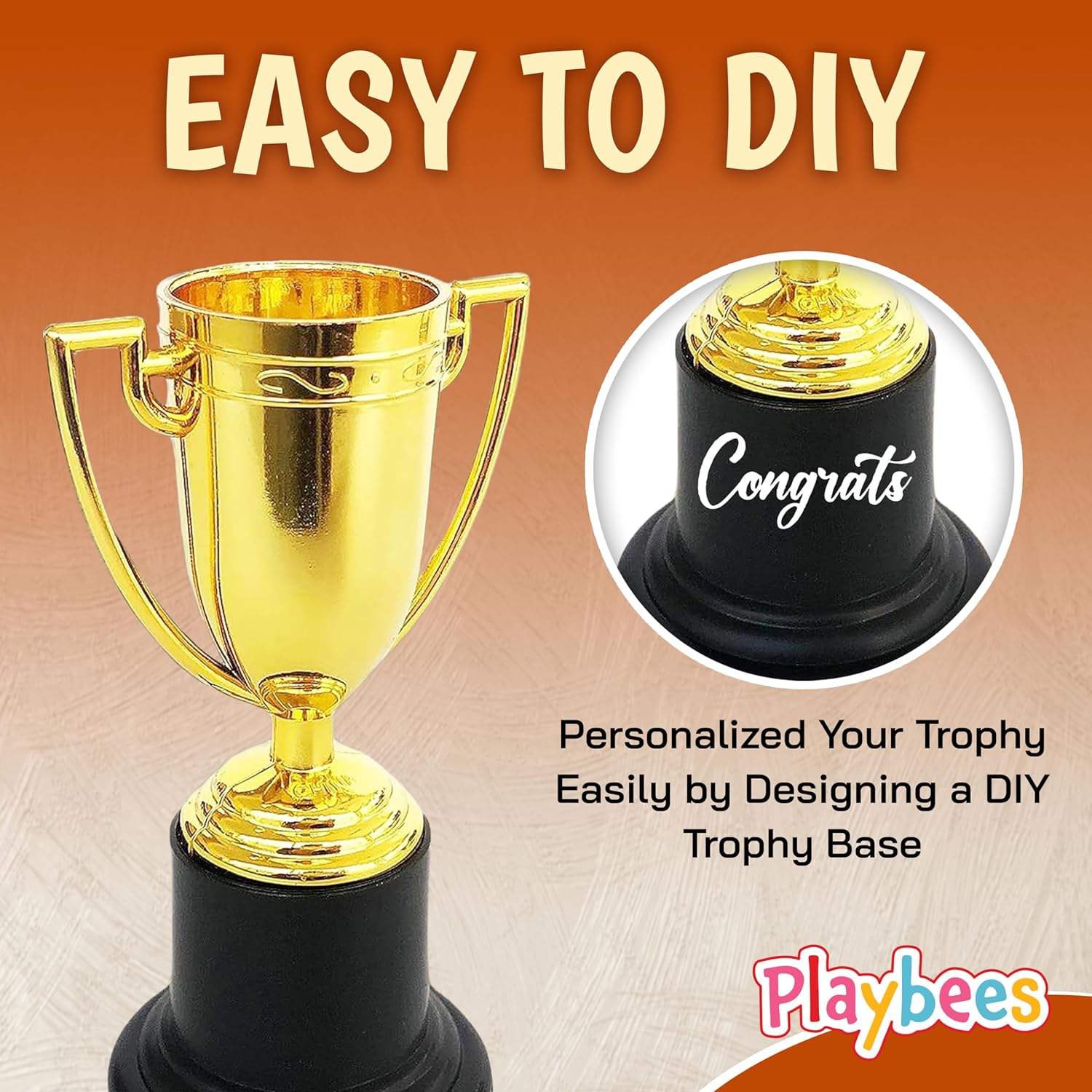 Plastic Golden Cup Trophy for Kids - 12 Pack - 4 Inch Achievement Prize Awards - Party Favors, Decor, Props - Motivational