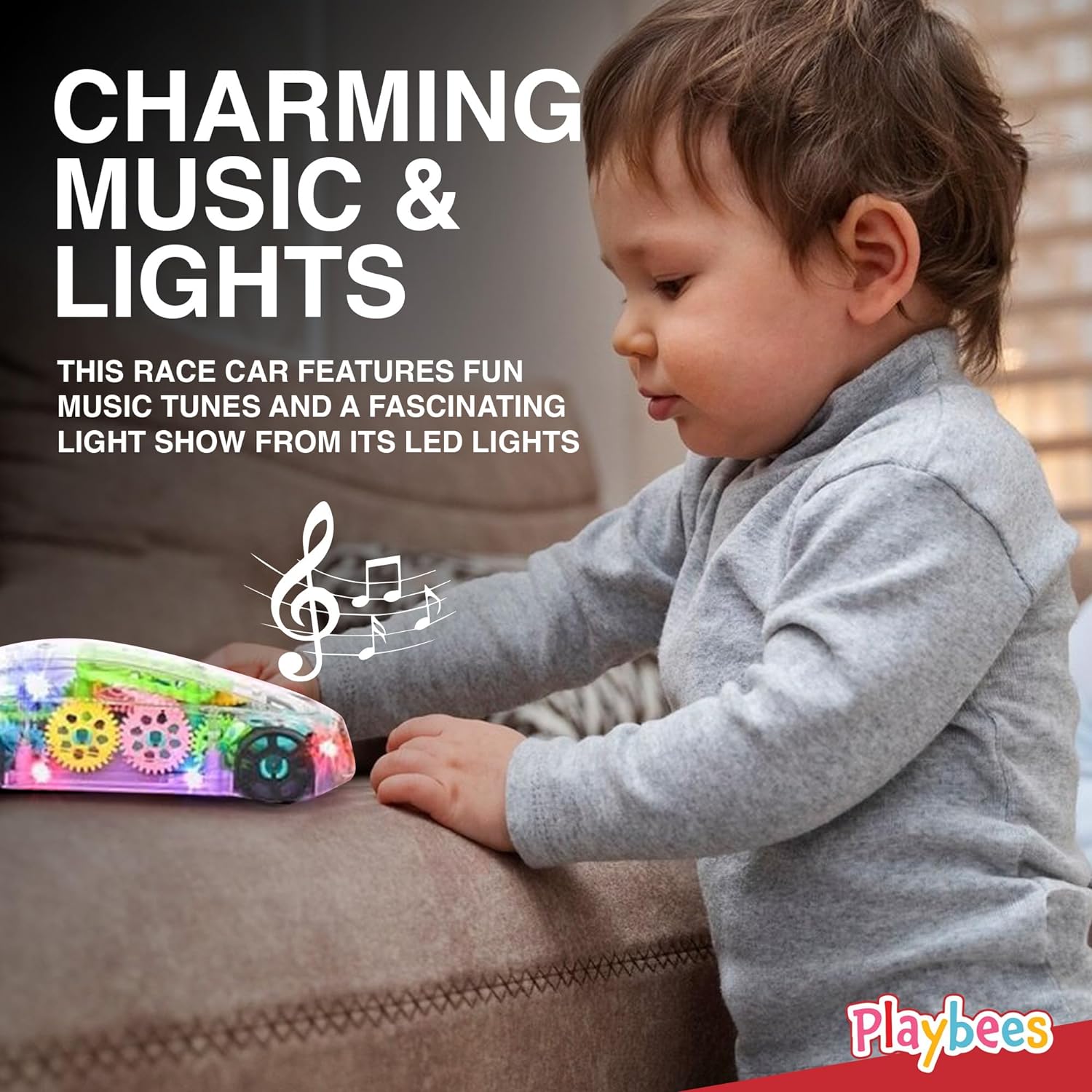 Light-Up Transparent Car Toy for Kids - 1 Pack - Bump and Go Colorful Moving Gears