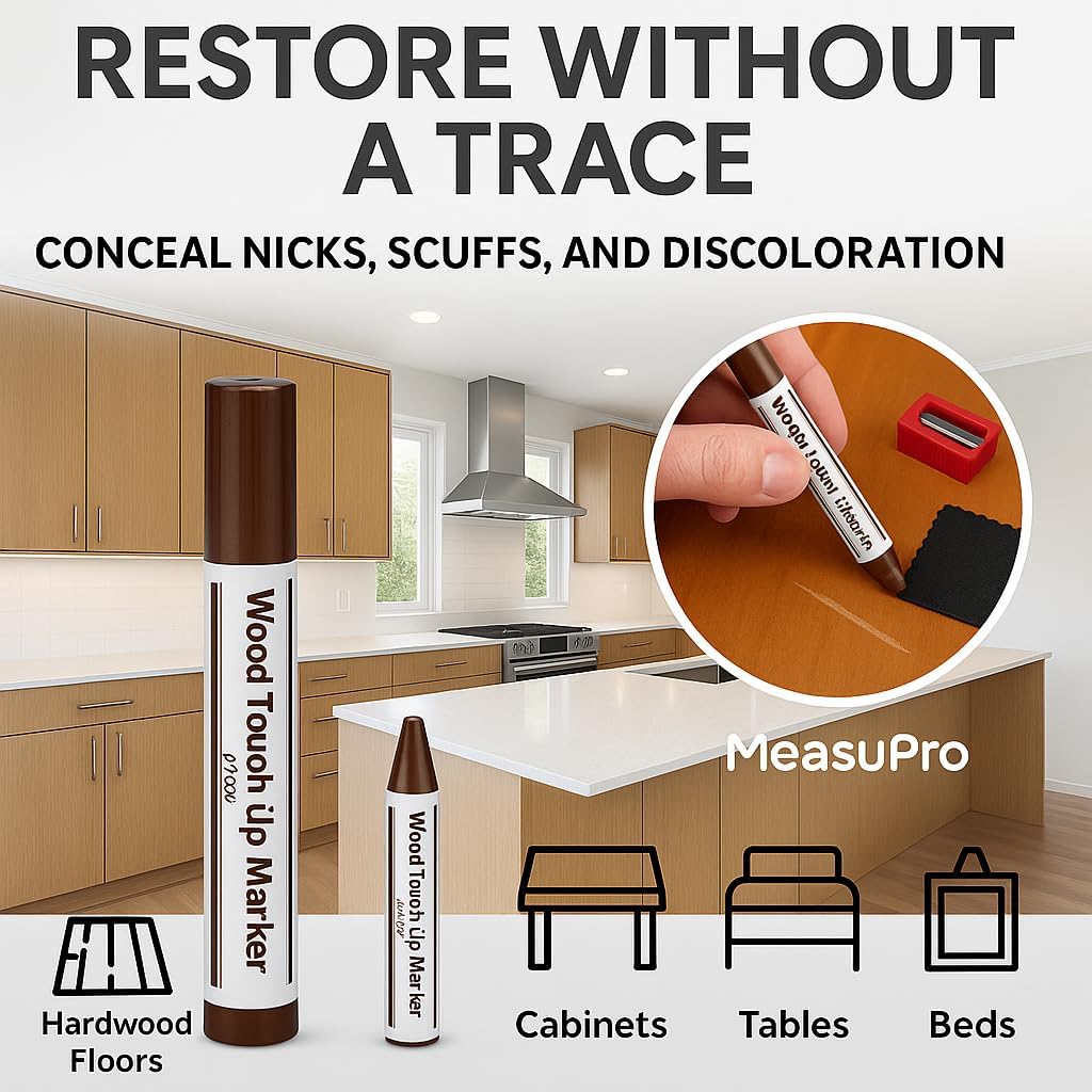 Wood Scratch Repair Kit Markers - 13 Piece Set – Furniture Touch Up Markers and Wax Sticks with Sharpener – for Wood Floor, Table, Cabinet, and Furniture Repair – 6 Colors