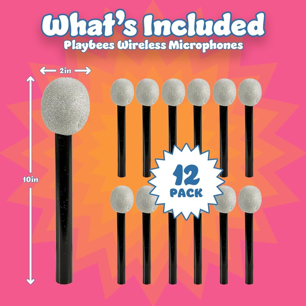 Playbees Wireless Fake Microphone 12 Pieces Plastic Microphone Prop Stage Glittered Microphone Prop for Kids Play Microphone for Fall Halloween Christmas Karaoke Costume Prop Kids Rock Star Toy