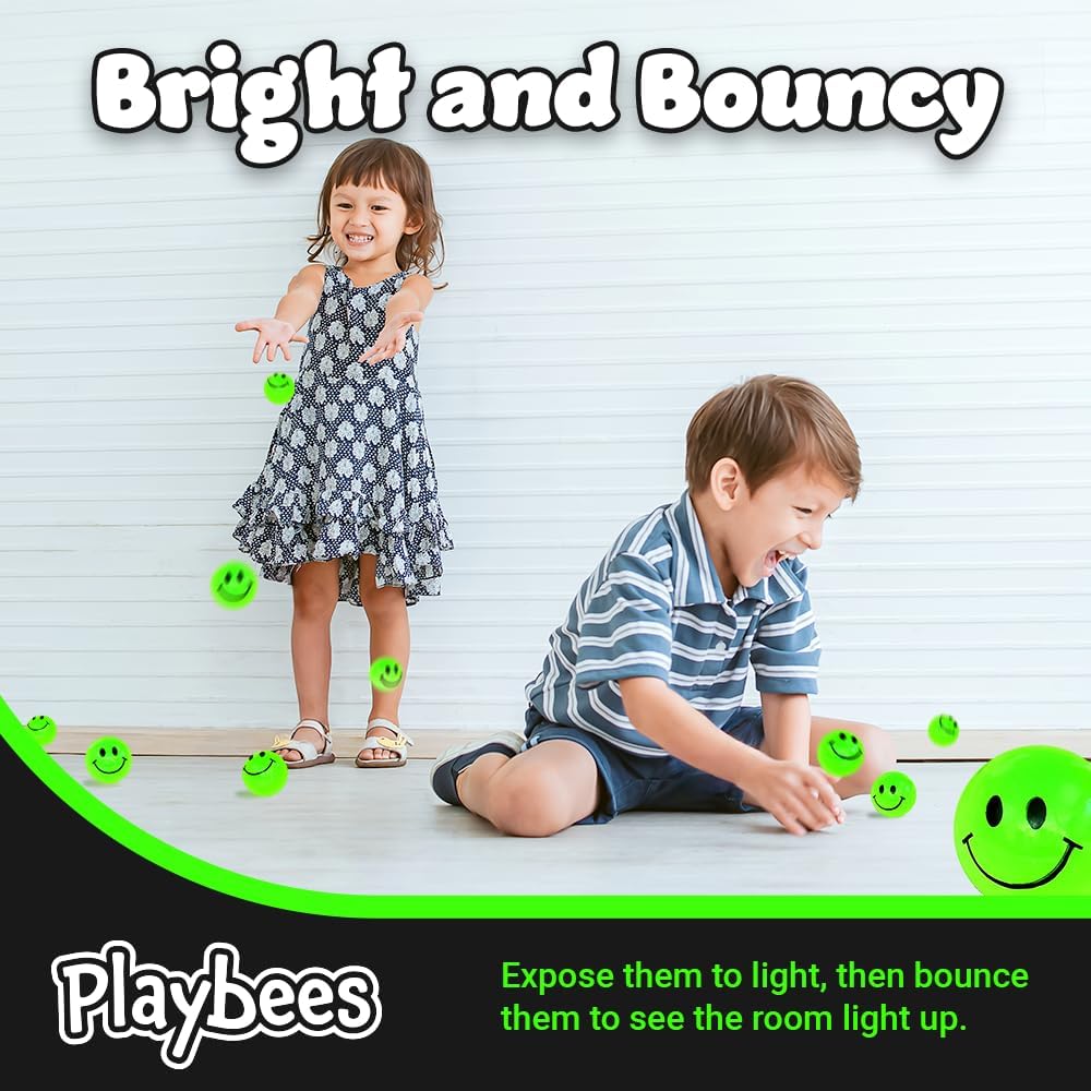 Playbees Glow in The Dark Bouncy Balls Bulk for Kids Super Bouncy Small Balls 1 inch for Kids Vending Machines Goodie Bag Stuffers for Boys and Girls