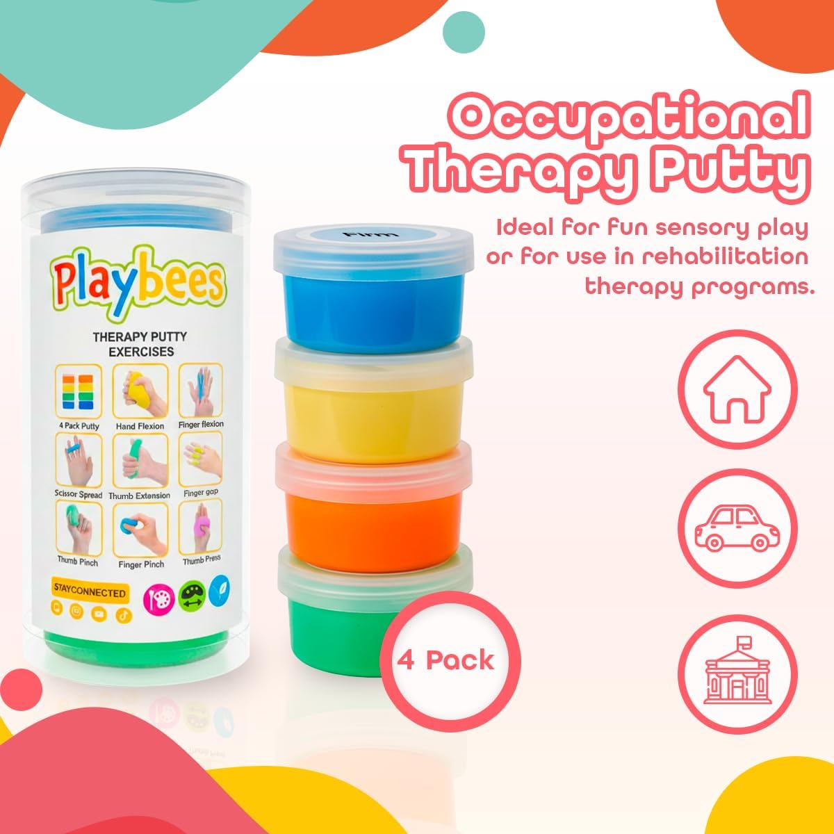 Playbees Therapy Putty for Hand Therapy – Sensory Exercise Putty for Kids & Adults, Therapeutic Hand Putty for Physical Therapy Supplies, Hand Therapy Putty - Extra Soft, Soft, Medium, Firm