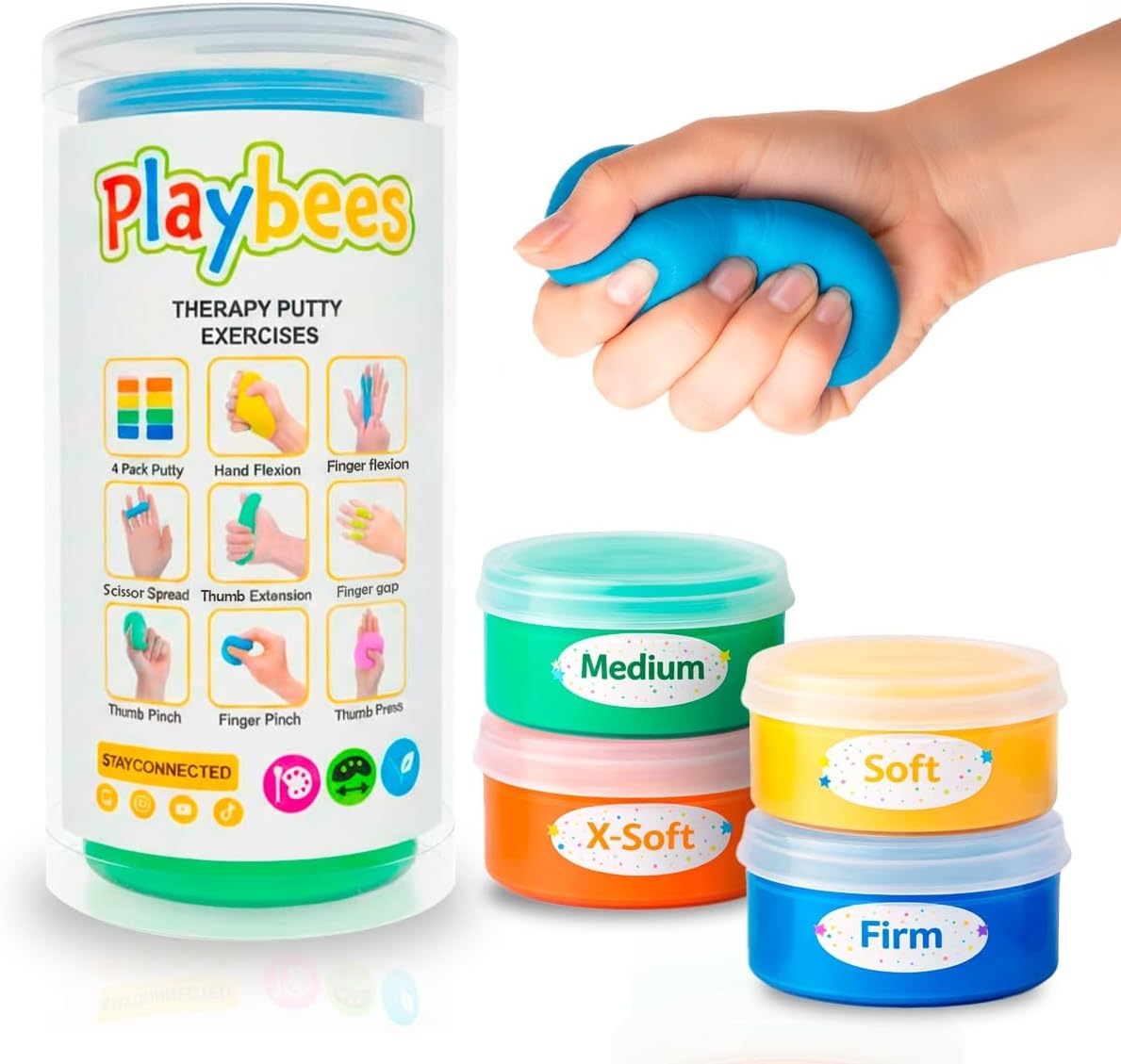 Playbees Therapy Putty for Hand Therapy – Sensory Exercise Putty for Kids & Adults, Therapeutic Hand Putty for Physical Therapy Supplies, Hand Therapy Putty - Extra Soft, Soft, Medium, Firm