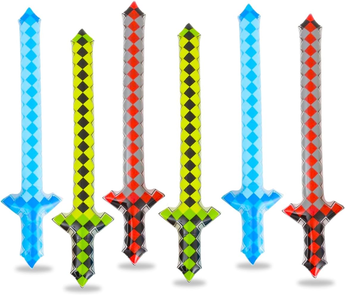 40" Inflatable Pixel Swords – 6 Pack Blow Up Sword Toys for Kids Pirate Party Favors, Christmas, Cosplay, Carnival, Birthday, Pool, Beach, Summer Events & Video Game Party Supplies