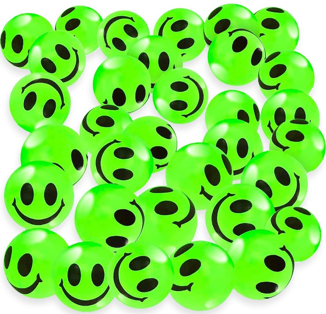 Playbees Glow in the Dark Bouncy Balls - Smiley Face Party Favors, 36 Pack