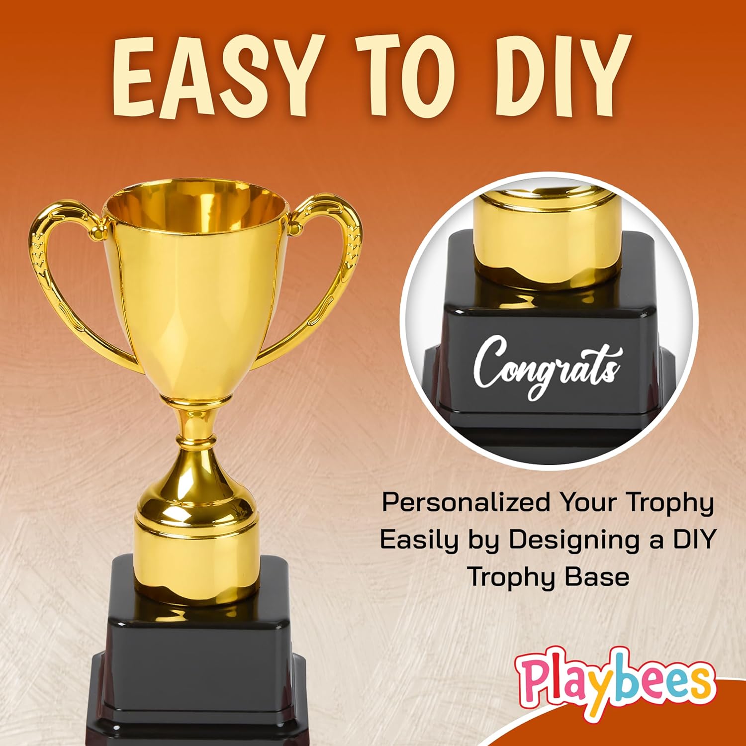Fun Gold Plastic Trophies - 6 Pack - 7 Inch - Award Trophy Cup Set for Superstar Kids