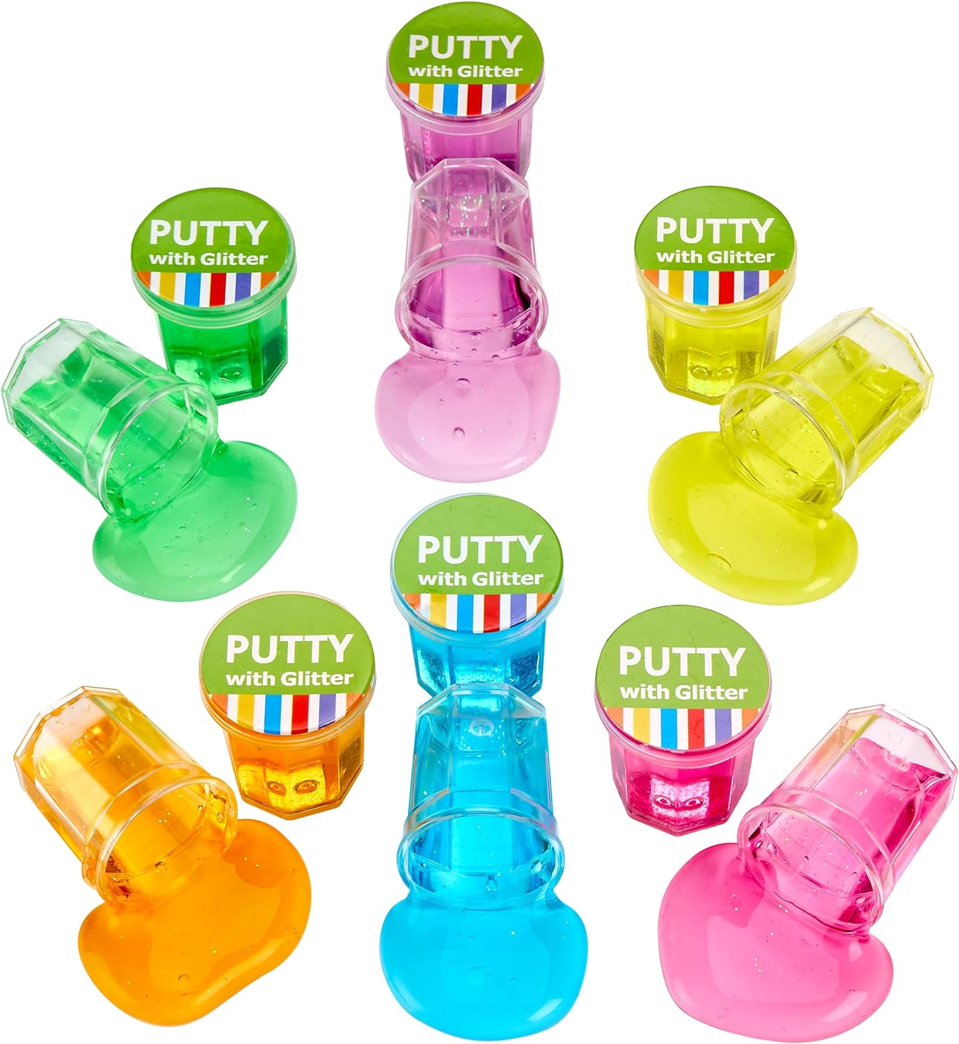 Mini Putty with Glitter - 48 Pack Neon Color Sludge - Educational Fidget Toy - Stress Relief, Party Favors