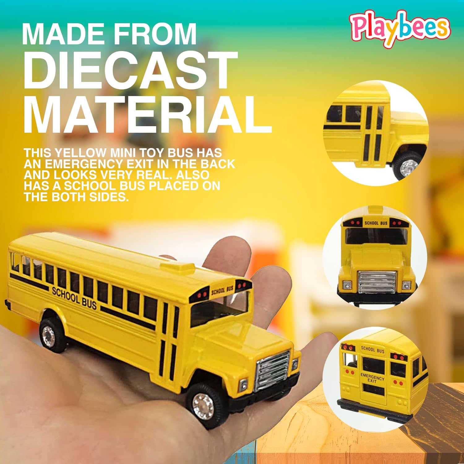 Pullback Diecast School Buses - 2 Pack - 5 Inch Yellow Metal Toys with Write-On Surfaces