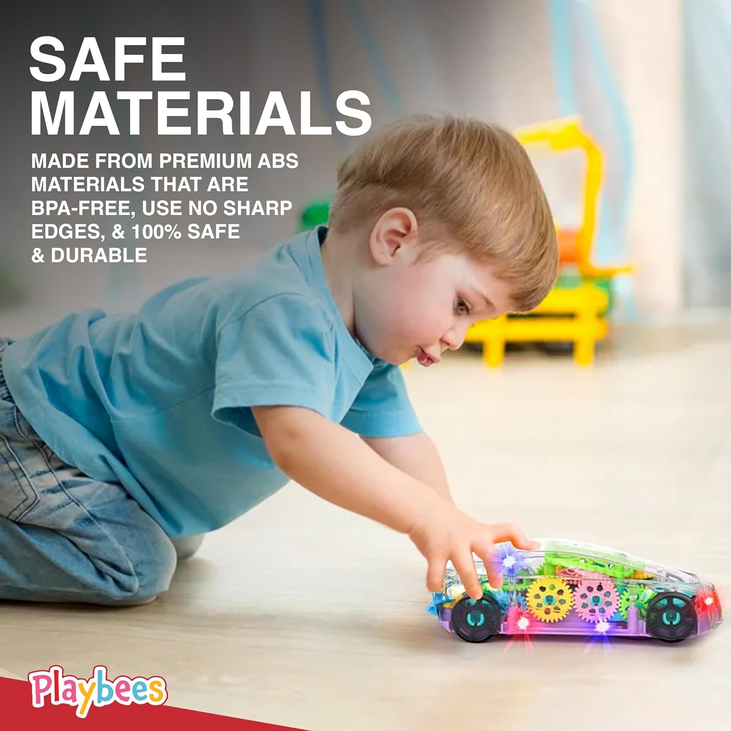 Light-Up Transparent Car Toy for Kids - 1 Pack - Bump and Go Colorful Moving Gears