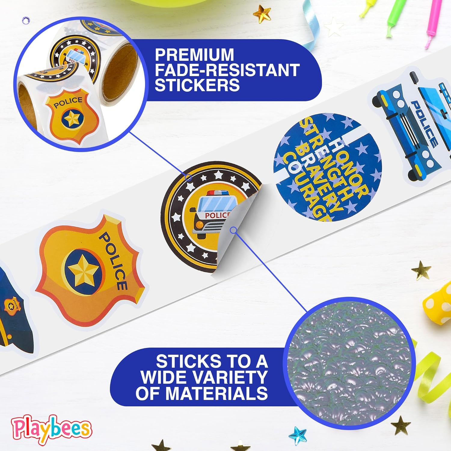 Police Stickers for Kids - 200 Pack of Law Enforcement Themed Designs