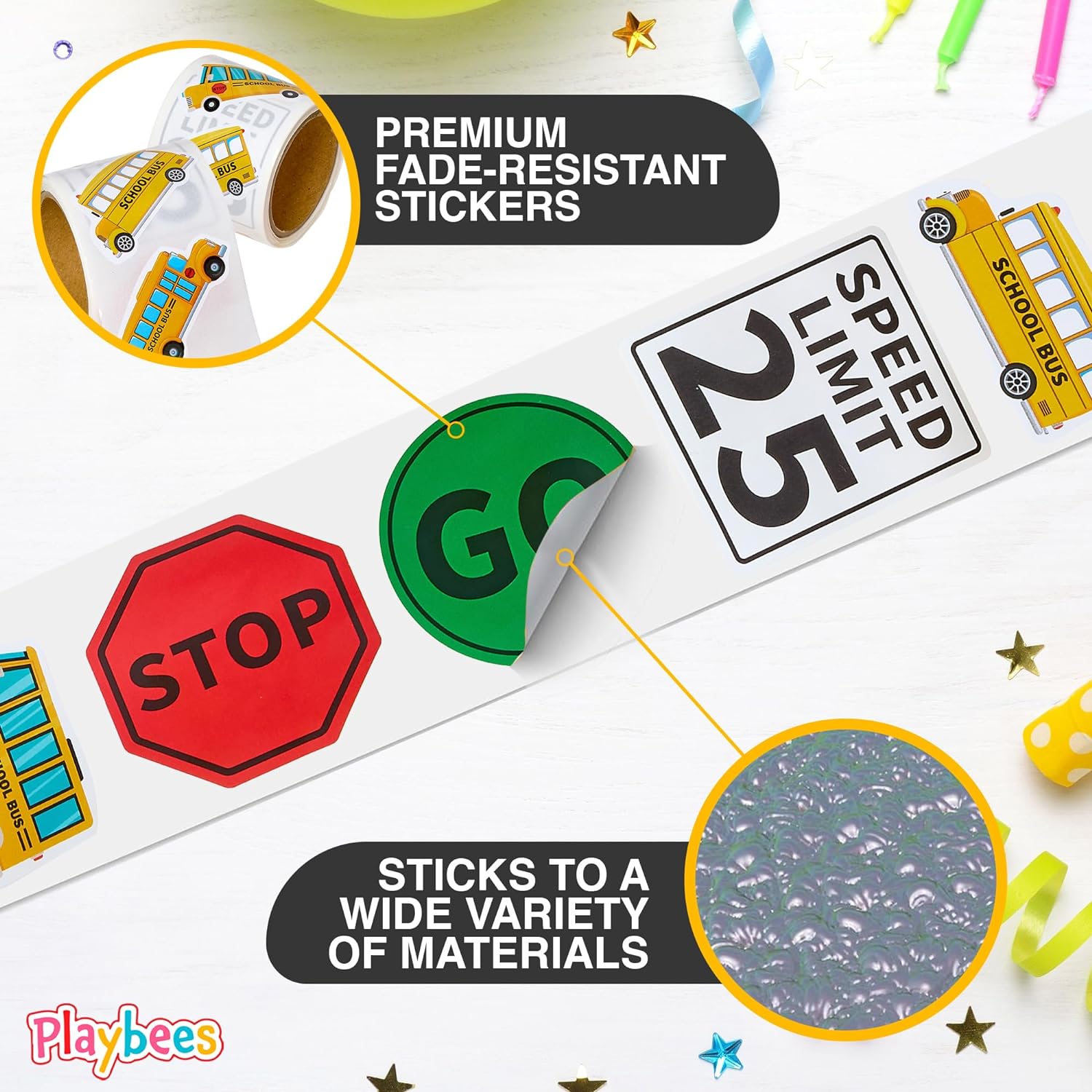 School Bus Stickers - 200 Pack School Bus Theme Designs