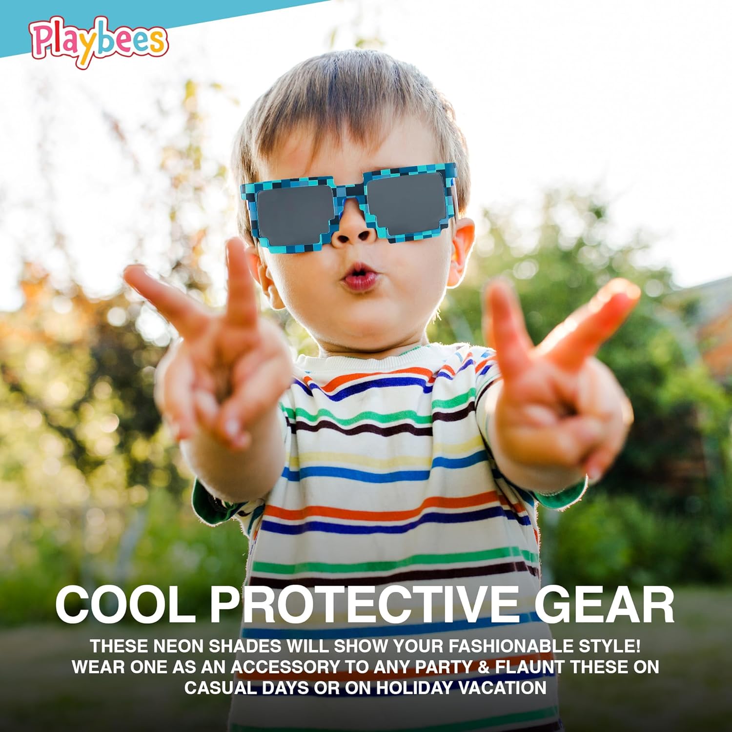 Pixel Sunglasses - 12 Pack - Robot Eye-wears - Pixelated Graphics Frames - UV Protected and Durable