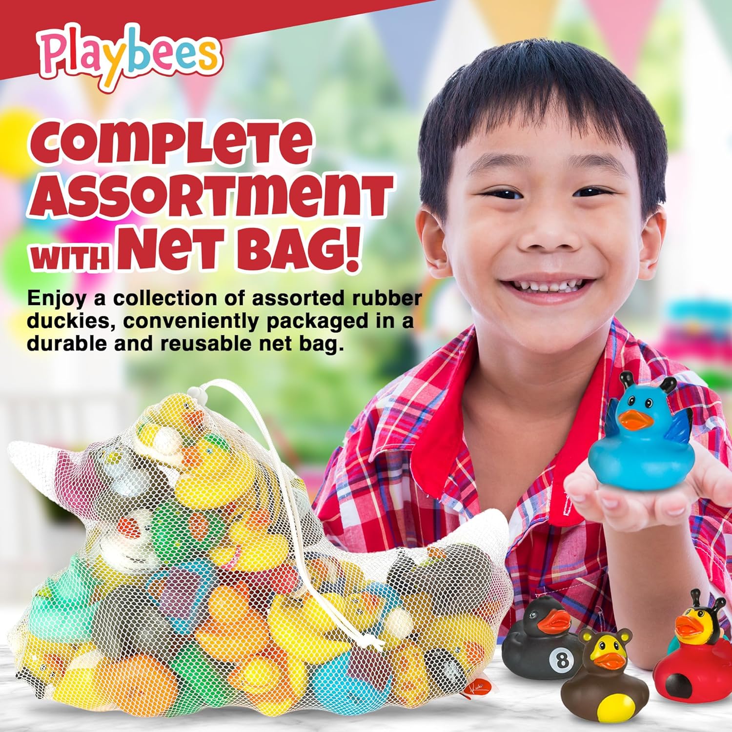 Assortment Rubber Duck Toy Duckies for Kids - 100 Pack - Perfect for Sensory Play, Stocking Stuffers, and More