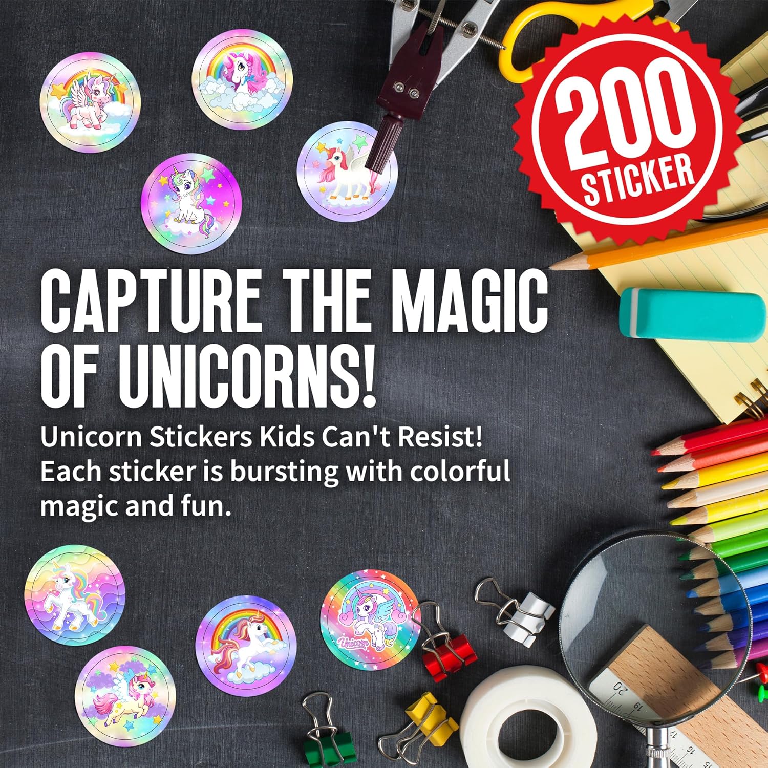 Unicorn Emoticon Sticker Rolls - 1.5 Inch Decal Stickers - 100 Pcs - Reward Stickers - Unicorn Party Supplies - Mailing Seal Sticker