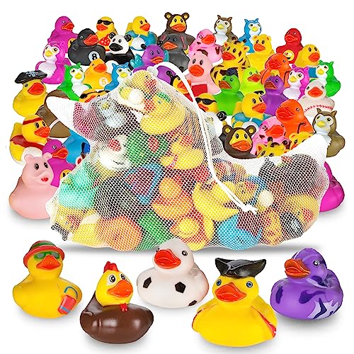Assortment Rubber Duck Toy Duckies for Kids - 100 Pack - Perfect for Sensory Play, Stocking Stuffers, and More