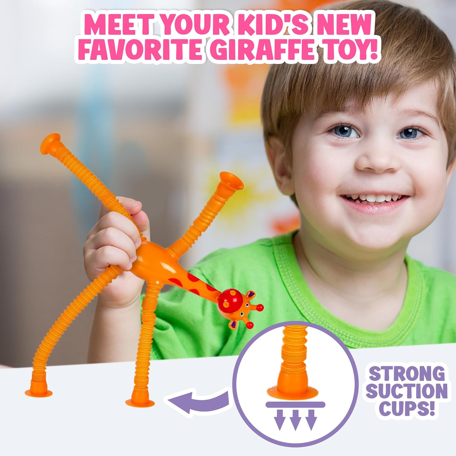 Telescopic Suction Cup Giraffe Toys for Toddler Restaurant Dinner Table Activities, Stretchy Animal Pop Tubes with LED Lights, Telescopic Sensory Toys for Kids with Autism Anxiety Ages 3 4 5 | 6 Pack