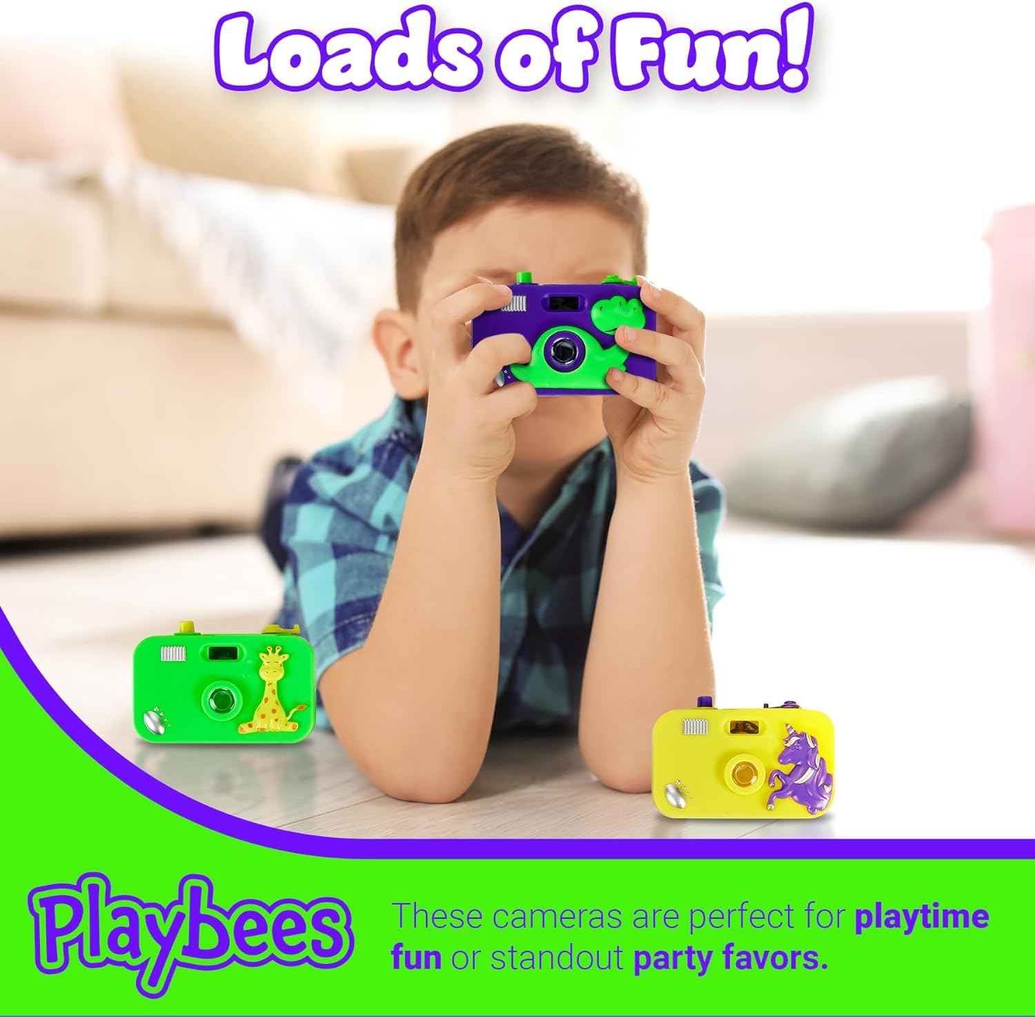 Playbees Toy Camera for Kids - 12 Pack - Wild One Party Favors Camera Toy for Children’s Pretend Play Prop with Images in Viewfinder, Birthday Party Favors, Idea for Boys & Girls