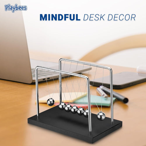 7 Beads Newton’s Cradle Balance Balls Desk Toy – Black Wooden Base Office Decoration, Fun Science Physics Toy for Home, Bedroom, or Living Room, Great Gift for Christmas