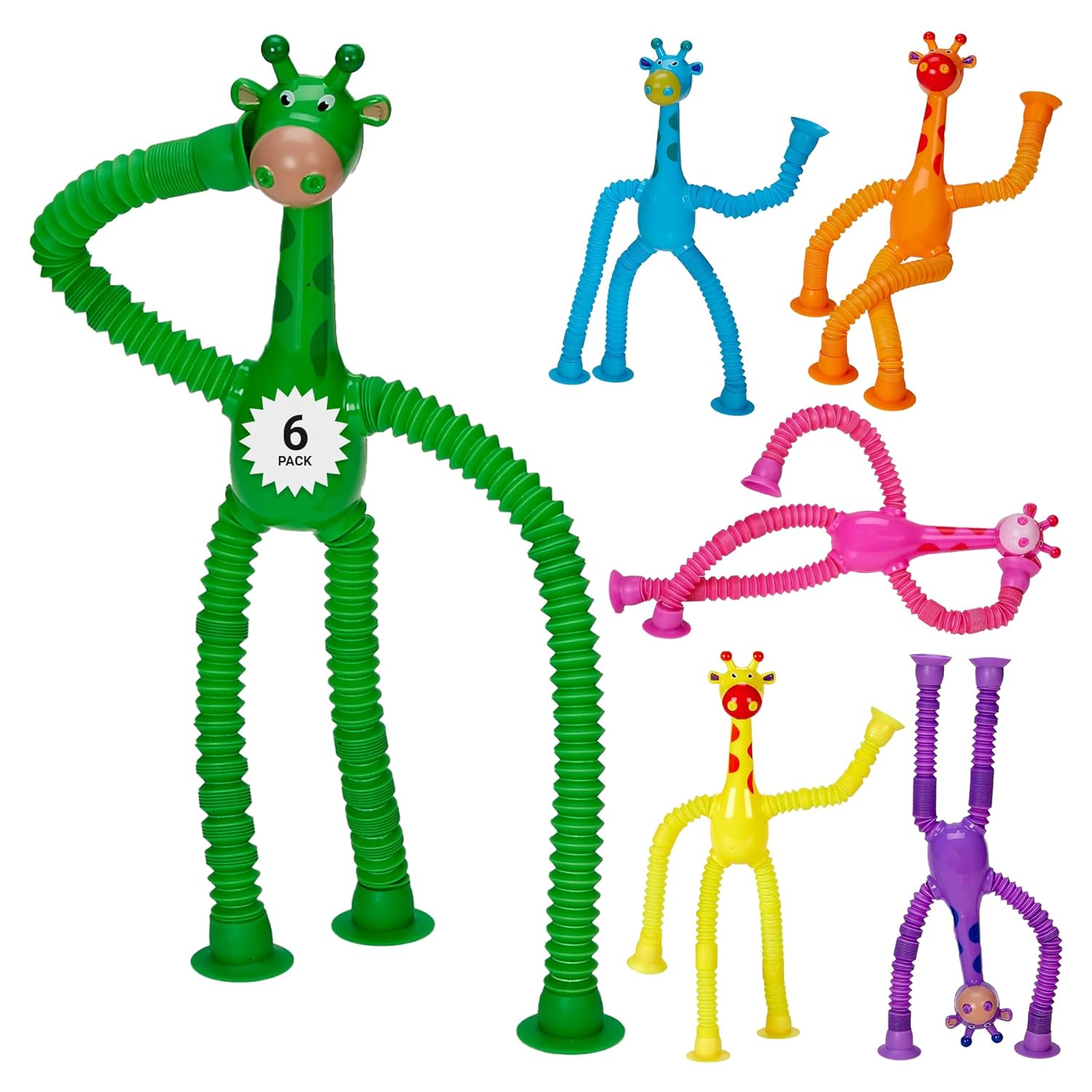 Telescopic Suction Cup Giraffe Toys for Toddler Restaurant Dinner Table Activities, Stretchy Animal Pop Tubes, Telescopic Sensory Toys for Kids with Autism Anxiety Ages 3 4 5 | 6 Pack