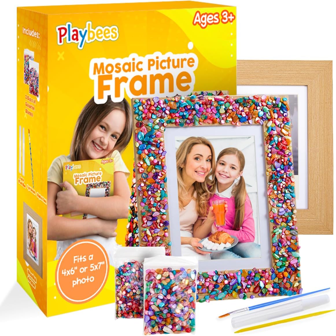 Playbees Kids Picture Frame Mosaic Craft Kit – 2 Pack DIY Arts & Crafts Frame Kit for Kids, Great Birthday Gift for Girls Ages 3-12, Fun Holiday or Christmas Gift Activity