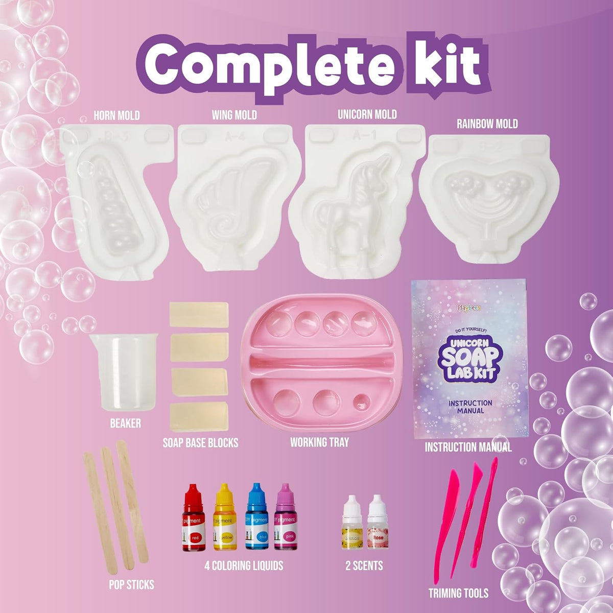 Playbees Unicorn Soap Making Kit for Kids – Fun DIY Christmas Gift for Girls & Boys Age 6-12, Creative STEM Science Craft, Holiday Activity, Educational Toy & Stocking Stuffer
