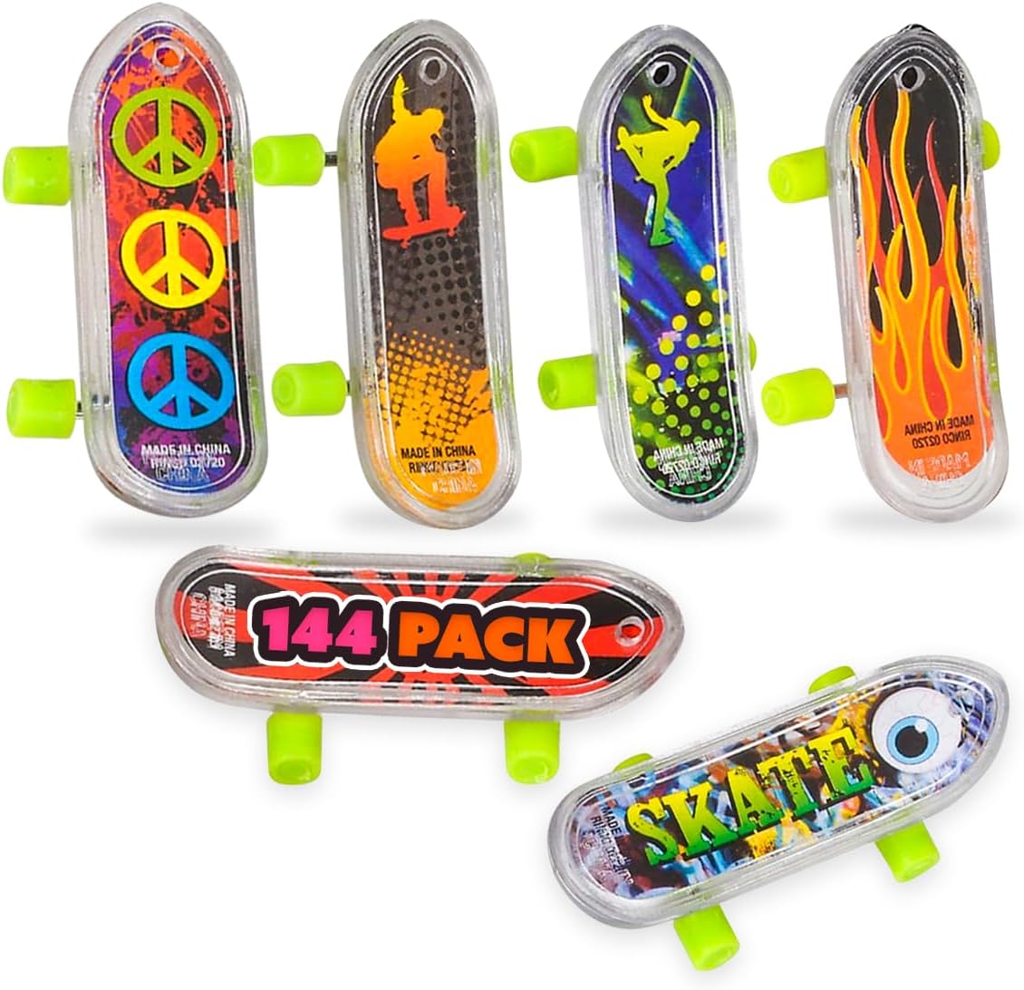 144 Pack Mini Finger Skateboards – Bulk Mini Plastic Skateboards for Kids, Neon Wheels & Cool Designs, Fingerboard Toys for Party Favors, Goodie Bag Stuffers, Carnival Prizes & Classroom Rewards