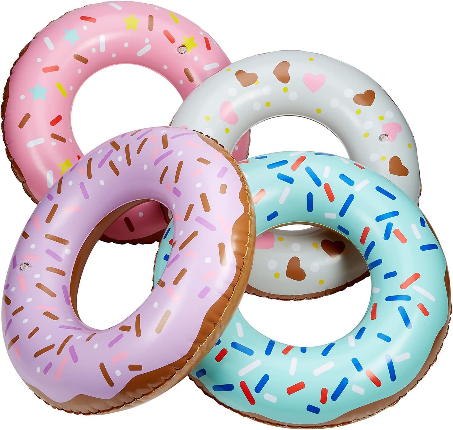 Playbees Sprinkle Donut Pool Floats - 4 Pack - 20 Inch - Inflatable Floaties for Kids - Fun Summer Water Toy for Pool Parties and Decorations