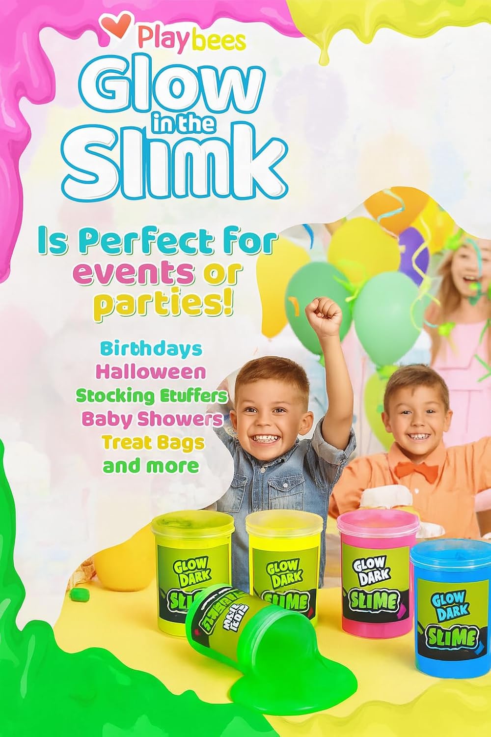 Playbees Glow in The Dark Slime – 12 Pack Neon Party Favors for Kids, Sensory Toy for Boys & Girls Ages 5+, Non-Toxic, Stretchy, Gooey Fun – Birthday, Halloween, Classroom & Treat Bags Visit the Play (Copy)
