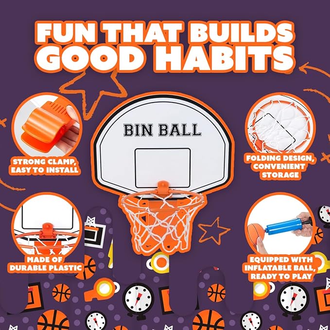 Mini Basketball Trash Can Hoop Set for Office Desk or Home – Fun Indoor Wastebasket Basketball Game with Backboard, Mini Ball & Pump, Stress Relief Office Toy