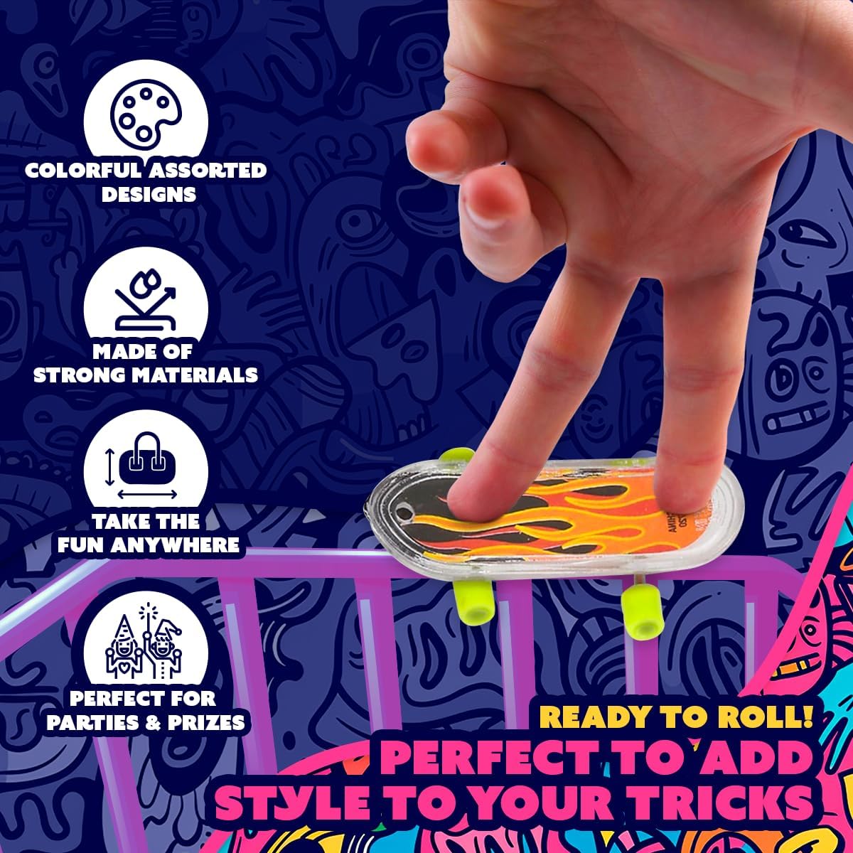 144 Pack Mini Finger Skateboards – Bulk Mini Plastic Skateboards for Kids, Neon Wheels & Cool Designs, Fingerboard Toys for Party Favors, Goodie Bag Stuffers, Carnival Prizes & Classroom Rewards