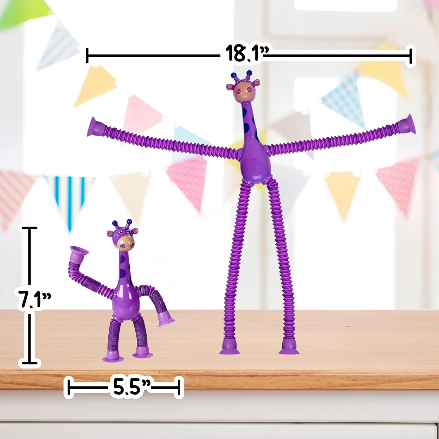 Telescopic Suction Cup Giraffe Toys for Toddler Restaurant Dinner Table Activities, Stretchy Animal Pop Tubes with LED Lights, Telescopic Sensory Toys for Kids with Autism Anxiety Ages 3 4 5 | 6 Pack